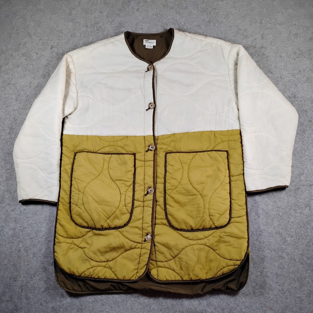 Find Me Now Womens Quilted Colorblock Liner Jacket Cream Mustard Brown Size L